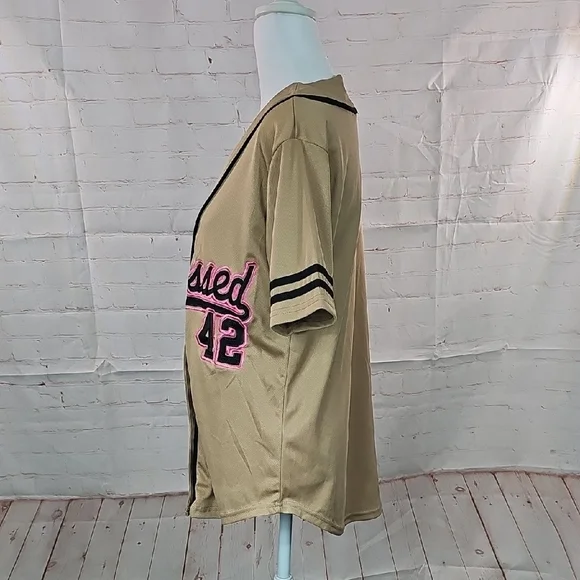 4/$20 Women's Tan Button-Up Baseball Jersey - Picture 3 of 4